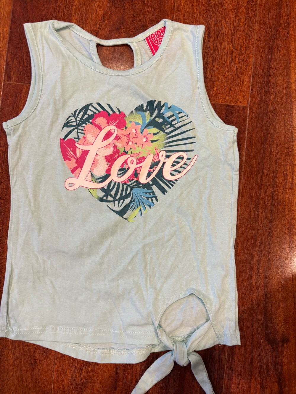 Girls Light Blue 'Love' Heart Tank with Pink Floral Graphic